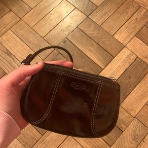 Coach chocolate brown patent leather clutch!